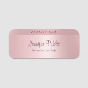 Trendy Rose Gold Modern Elegant Handwriting Script Name Tag