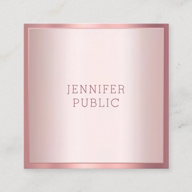 Trendy Rose Gold Modern Elegant Simple Template Square Business Card (Front)
