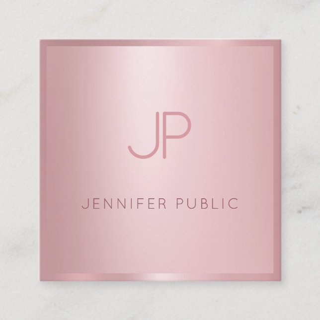 Trendy Rose Gold Modern Elegant Template Monogram Square Business Card (Front)