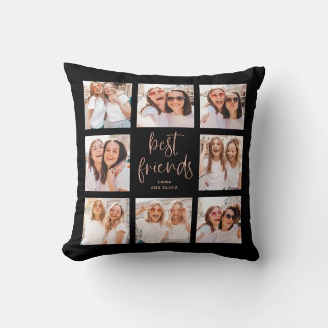 Trendy Rose Gold on Black | Best Friends Photo Throw Pillow (Front)
