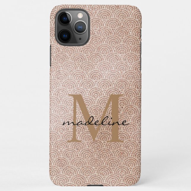 Trendy Rose Gold Oriental Elegant Monogram iPhone Case (Back)