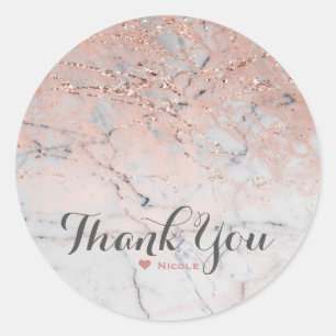 Trendy Rose Gold Pink Modern Marble Glam Party Classic Round Sticker