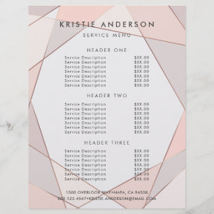 Trendy Rose Gold Pink & Taupe Pricing & Services Flyer