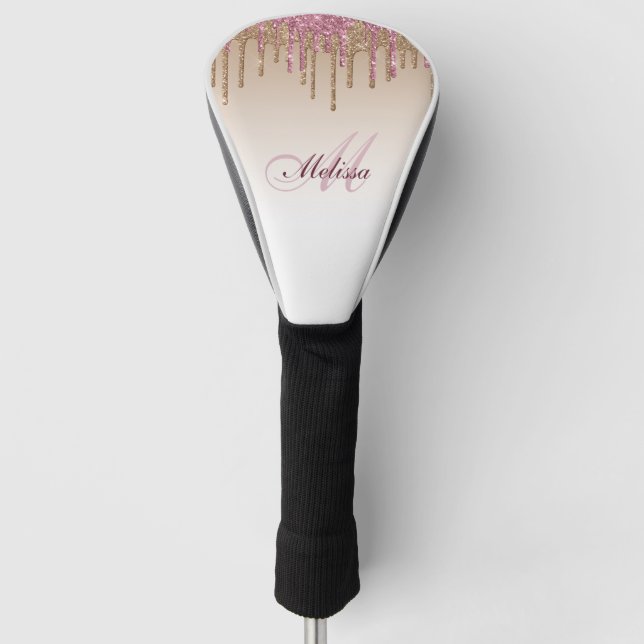 trendy rose gold purple glitter drips golf head cover (Front)