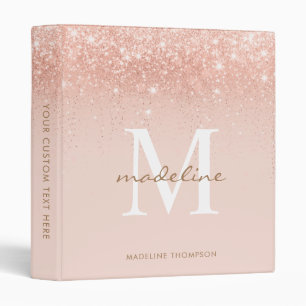Trendy Rose Gold Sparkling Glitter Monogram Binder