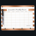 Trendy Rose Gold Stripes Monthly Planner Calendar Dry Erase Board With Keychain Holder<br><div class="desc">Trendy Rose Gold Foil Stripes with white, personalized Text, name, or business information. Elegant chic and stylish. Simple minimal design - Photography Studio, Hair Salon, Shop Boutique, etc Personal or Business Custom Monthly personal or business planner calendar! ~ Check my shop to see the entire Office suite for this design!...</div>