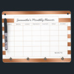 Trendy Rose Gold Stripes Monthly Planner Calendar Dry Erase Board With Keychain Holder<br><div class="desc">Trendy Rose Gold Foil Stripes with white, personalized Text, name, or business information. Elegant chic and stylish. Simple minimal design - Photography Studio, Hair Salon, Shop Boutique, etc Personal or Business Custom Monthly personal or business planner calendar! ~ Check my shop to see the entire Office suite for this design!...</div>