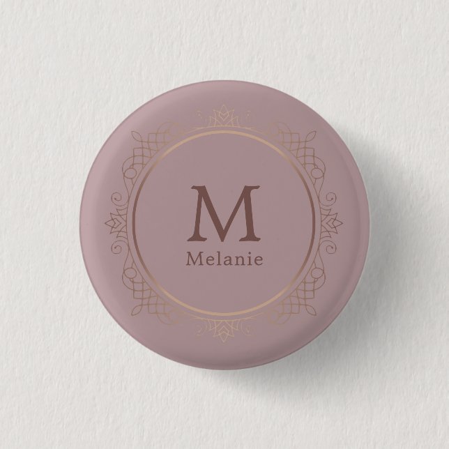 Trendy Rose Gold Template Monogram Elegant 1 Inch Round Button (Front)