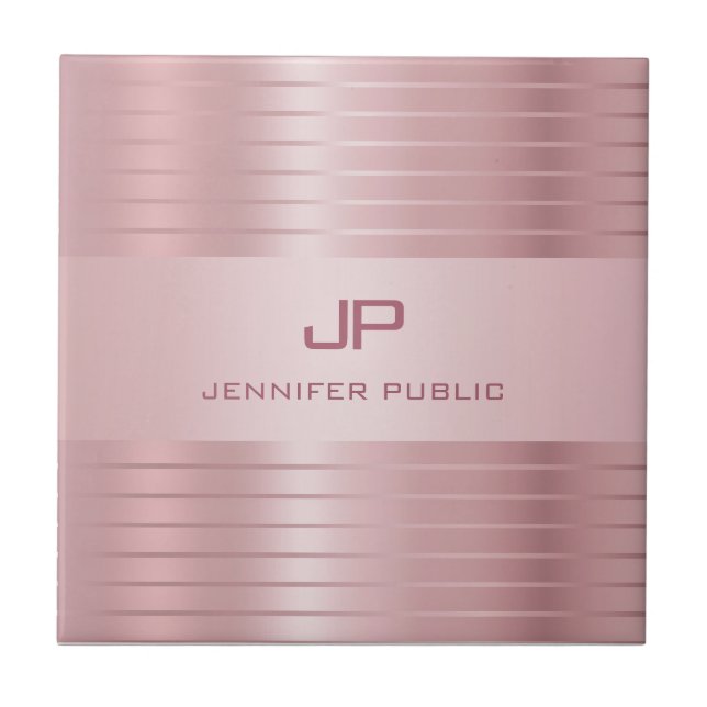 Trendy Rose Gold Template Monogram Modern Tile (Front)