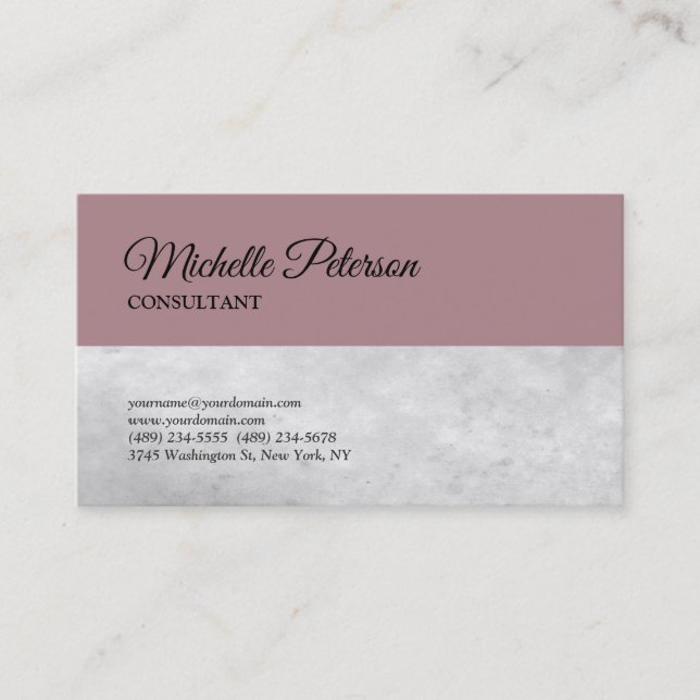 Trendy Rose Grey Minimalist Classical Plain Business Card (Front)