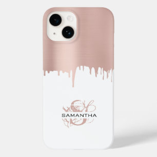 Trendy Rose Pink Gold Metallic Drips Monogram Case-Mate iPhone 14 Case