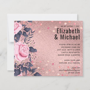 Trendy ROSEGOLD Wedding Metallic Pink Navy Glitter