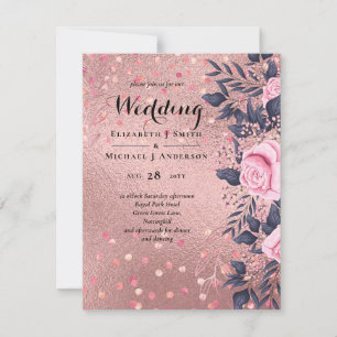 Trendy ROSEGOLD Wedding Metallic Pink Navy Glitter