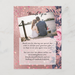 Trendy ROSEGOLD Wedding Metallic Pink Navy Glitter Postcard