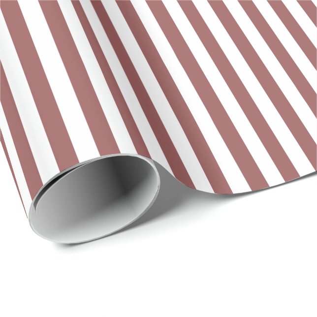 Trendy Rosy Brown Wide Horizontal Stripes Wrapping Paper (Roll Corner)