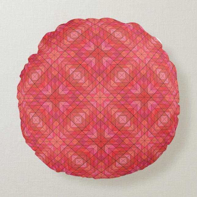 Trendy Round Pillow Featuring Red Triangles (Front)