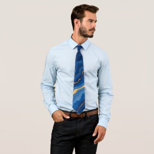 Trendy Royal Blue Gold Marble Collection Tie
