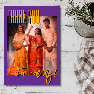 Trendy Royal Purple Diwali Festival Family Photo Thank You Card