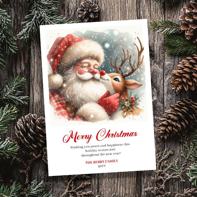 Trendy Rudolph Santa Claus Whimsical Christmas  Holiday Card (Trendy Rudolph Santa Claus Whimsical Christmas Greeting Card)