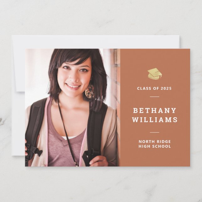 Trendy Rust Typography Photo Graduation Party Invitation (Front)