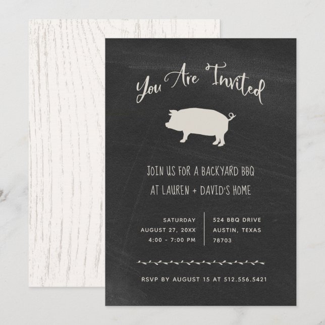 Trendy Rustic BBQ or Party | Black Chalkboard Look Invitation (Front/Back)