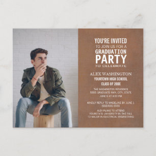 Trendy Rustic Brown Graduation Party Photo Postcard