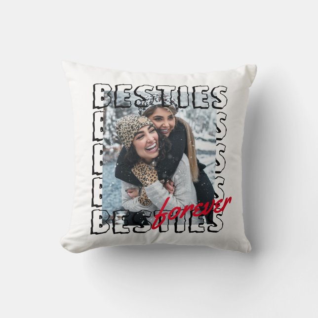 Trendy Rustic Chic Besties Forever Photo Overlap Throw Pillow (Front)