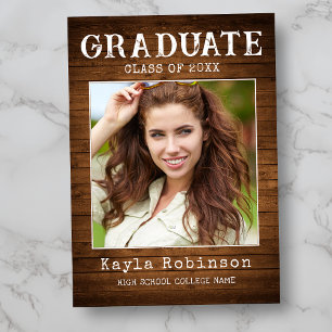 Trendy Rustic Country Wood Plank Photo Graduation Announcement