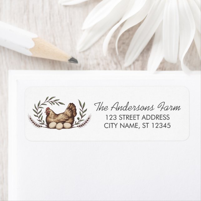 Trendy Rustic Farm Chicken Return Address   (En situation)