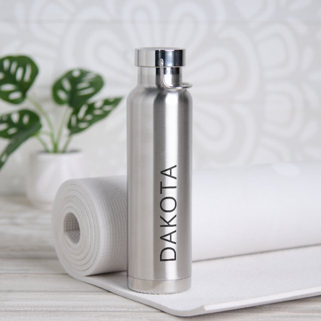 Trendy Rustic Modern Minimalist Silver Black Name Water Bottle (Yoga)