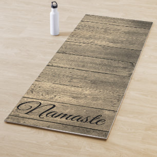 Trendy Rustic Wood Namaste Personalized Yoga Mat