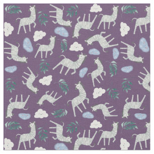 Trendy safari animals jungle zebra horse purple    fabric