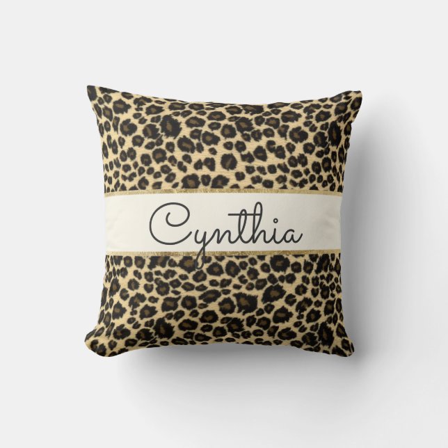 Trendy Safari Leopard Print Monogram Throw Pillow (Front)