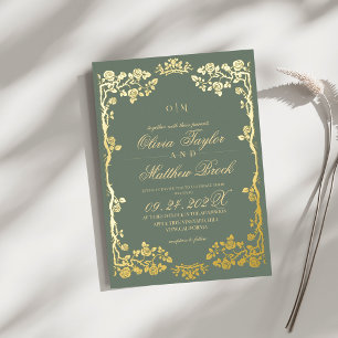 Trendy Sage and Gold Rose Floral The Wedding of
