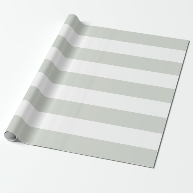 Trendy Sage Green and White Stripes Wrapping Paper (Unrolled)