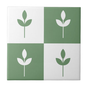Trendy sage green leaf and white simple modern tile