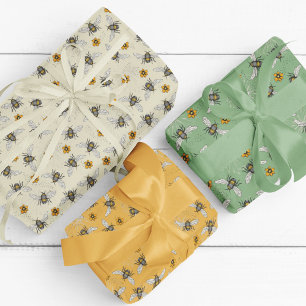 Trendy Sage & Yellow Honeybees for Spring & Summer Wrapping Paper Sheet