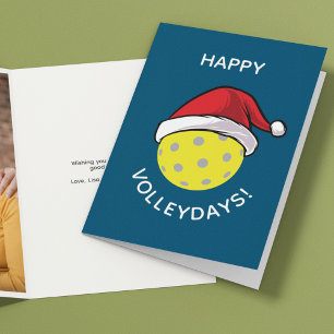 Trendy Santa Cap Pickleball Blue Christmas Photo Holiday Card
