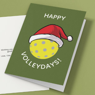 Trendy Santa Cap Pickleball Green Christmas Holiday Card