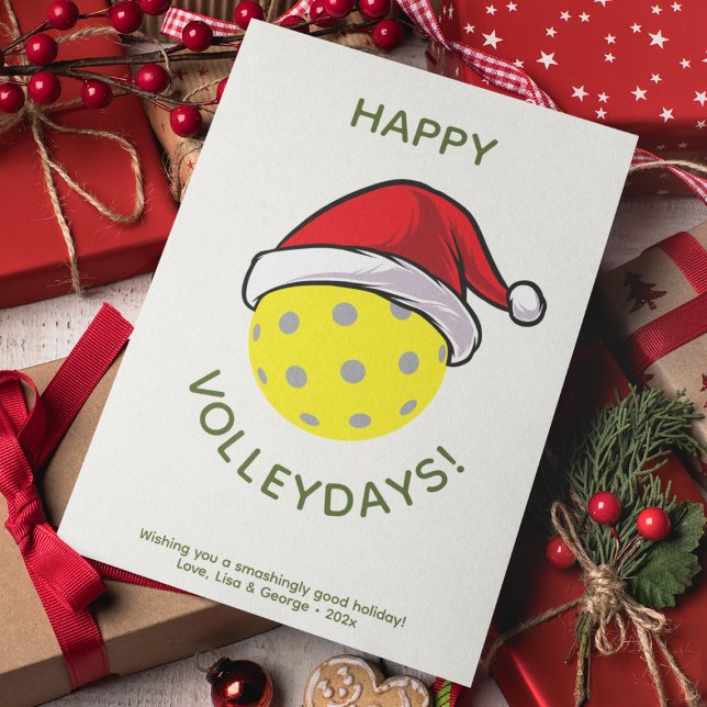 Trendy Santa Cap Pickleball White Christmas Holiday Card (Creator Uploaded)