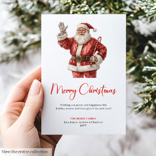Trendy Santa Claus Vintage Watercolor Christmas   Holiday Card