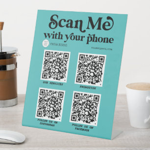 Trendy scannable Modern QR code networking Teal Pedestal Sign