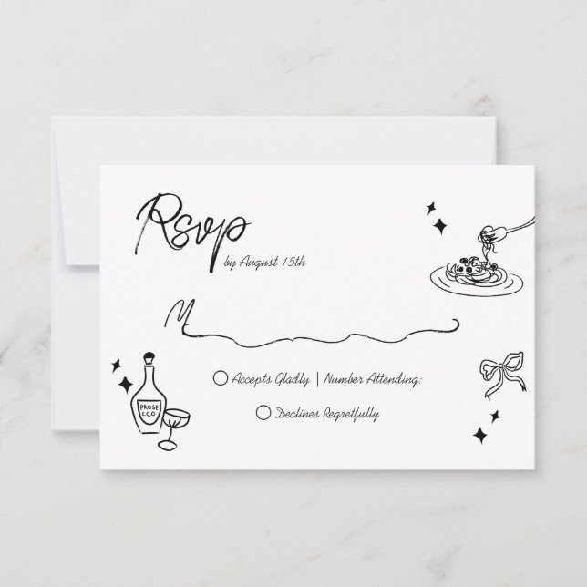 Trendy Scribble Doodle Script Wedding RSVP Card (Front)