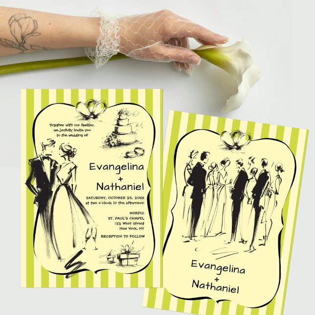 Trendy Scribble Stripes Whimsical Doodle Wedding Invitation (Creator Uploaded)
