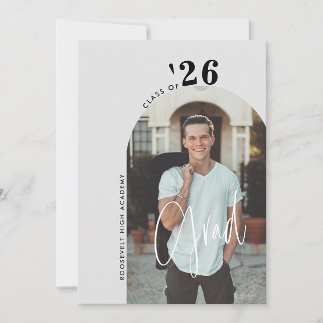 Trendy Script 2-Photo 2024 Grey Grad Party  Invitation (Front)