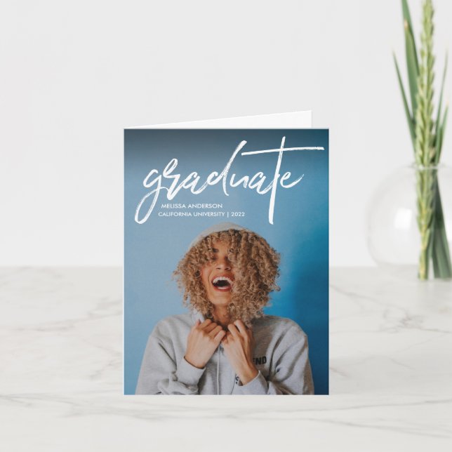 Trendy Script 2 Photo Graduation Announcement (Front)
