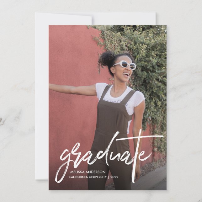 Trendy Script 2 Photo Graduation Announcement (Front)