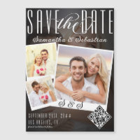 Trendy Script 3 Photo Modern QR Code Save The Date