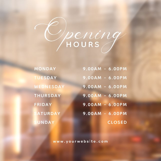 Trendy Script Business Opening Hours Transparent Window Cling (Sheet 2)
