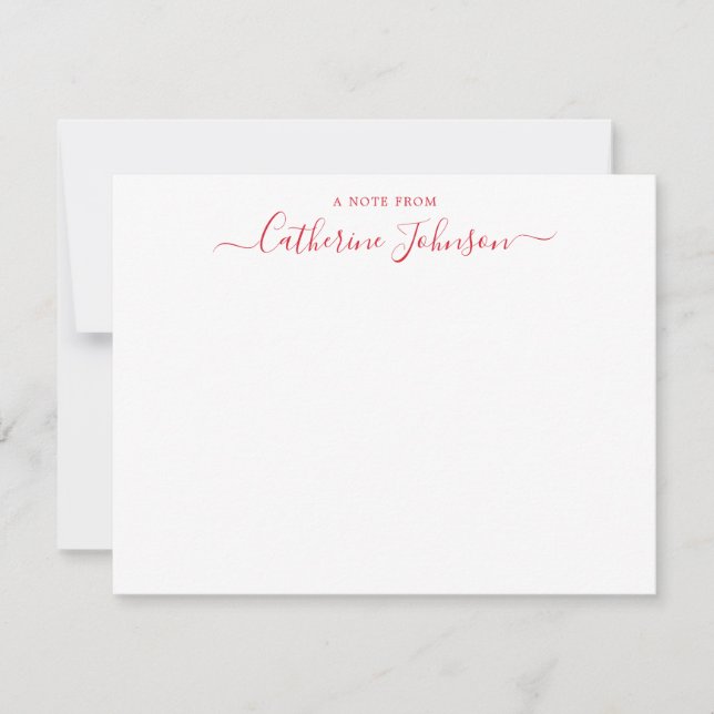 Trendy Script Calligraphy A Note From Bright Red Card (Front)